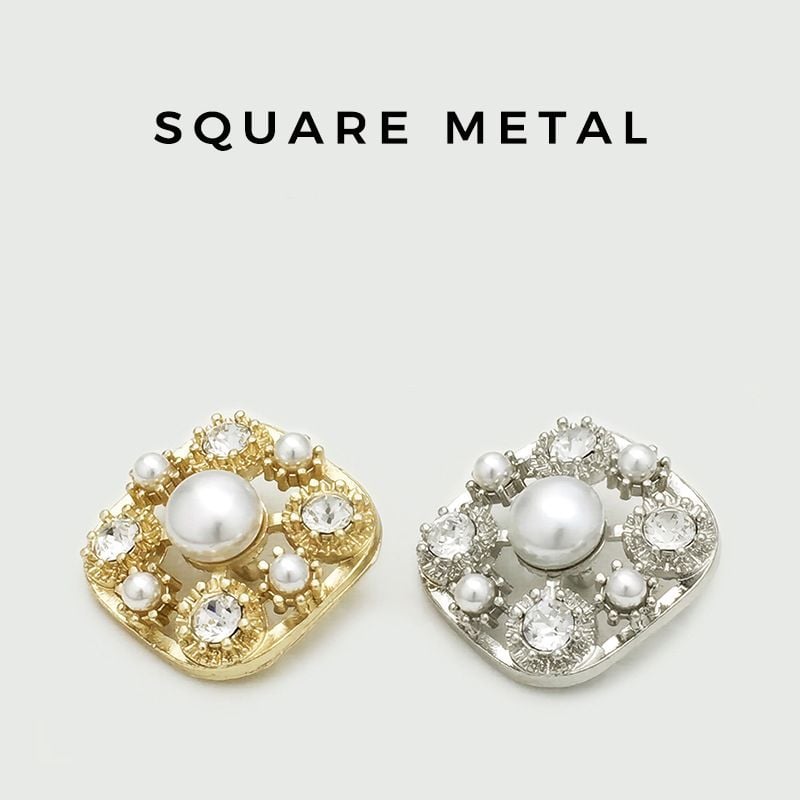 High-grade Rhinestone Pearl Square Hollow Metal Buttons