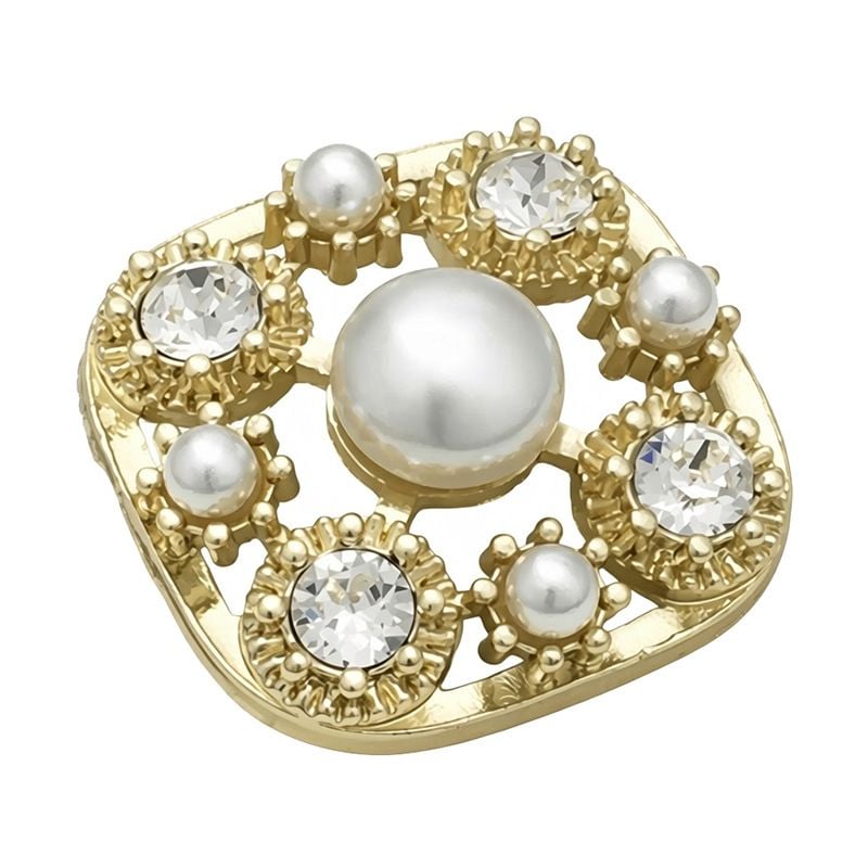 High-grade Rhinestone Pearl Square Hollow Metal Buttons