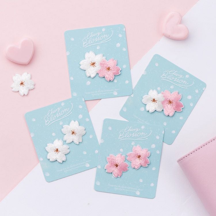 Ins Japanese Cherry Blossom Self Adhesive Embroidered Patches for Phone Case and Clothes Decoration