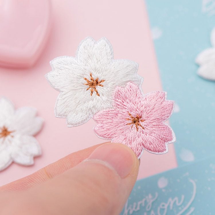 Ins Japanese Cherry Blossom Self Adhesive Embroidered Patches for Phone Case and Clothes Decoration