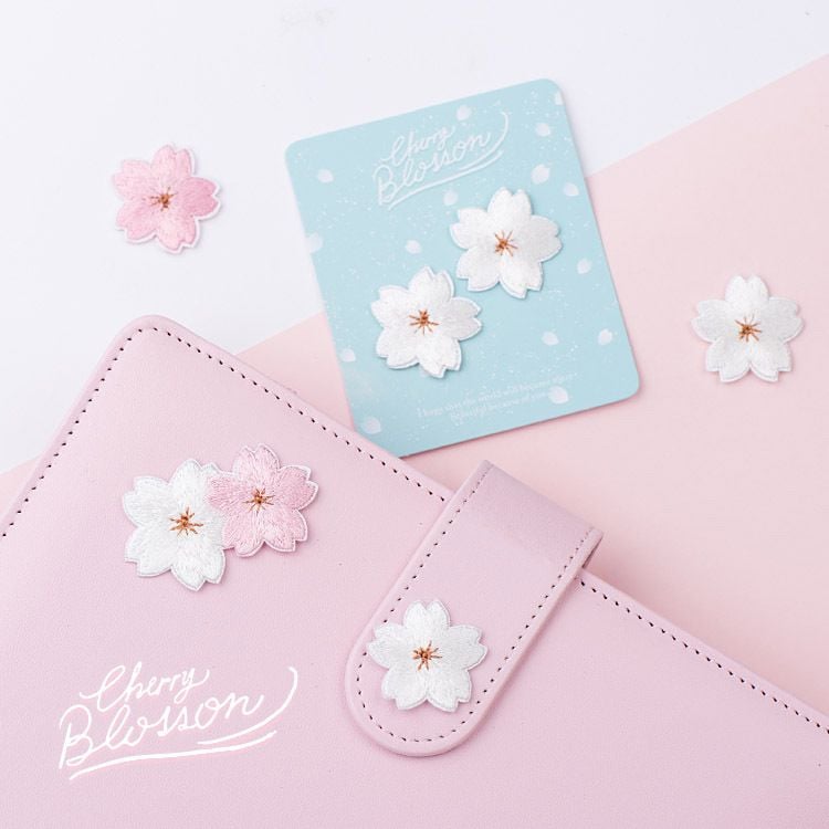 Ins Japanese Cherry Blossom Self Adhesive Embroidered Patches for Phone Case and Clothes Decoration