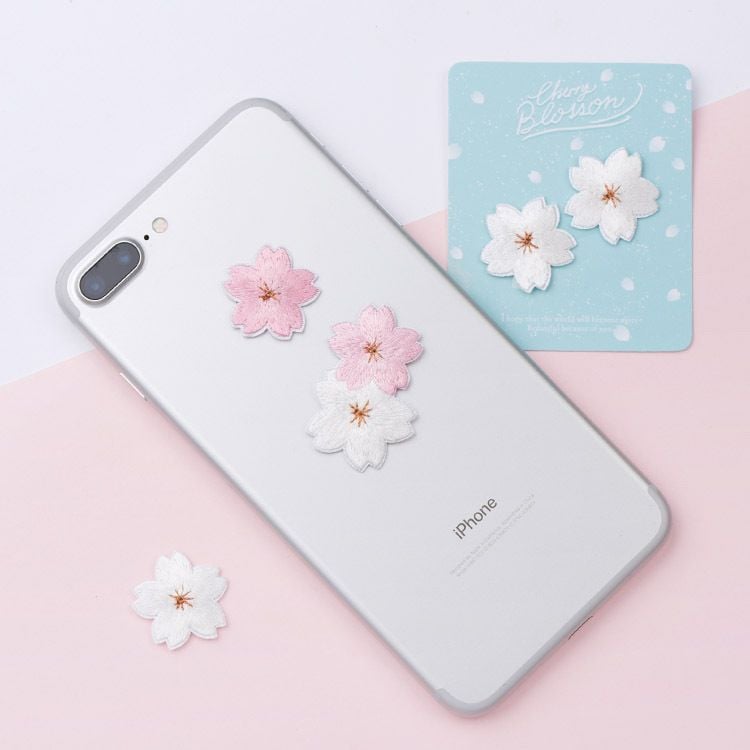 Ins Japanese Cherry Blossom Self Adhesive Embroidered Patches for Phone Case and Clothes Decoration
