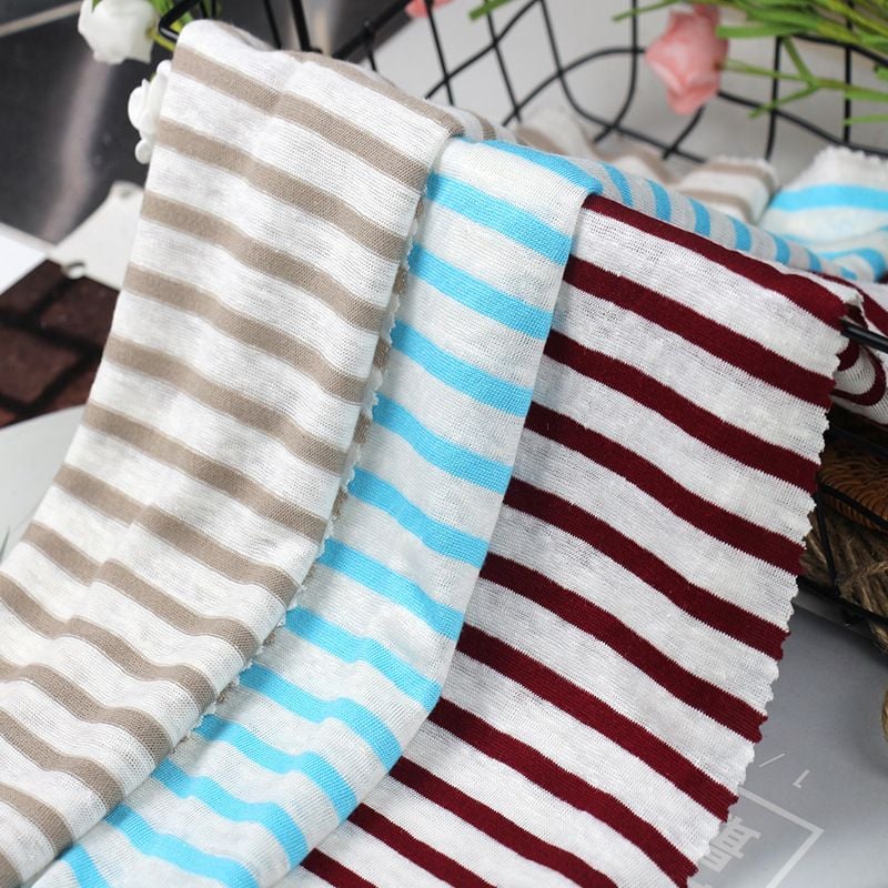 Natural Linen Cotton Knitted Stripe Dyed Fabric For Spring Summer