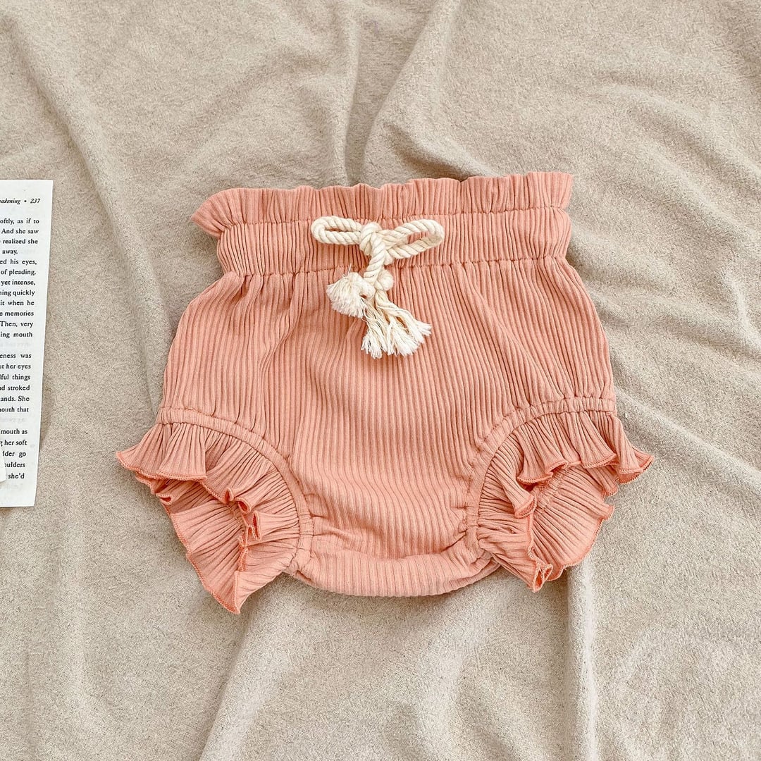 Ribbed Baby Romper Set, Ruffle Trim Girls Onesie with Drawstring Big Butt Pants, Spring Summer Outfit
