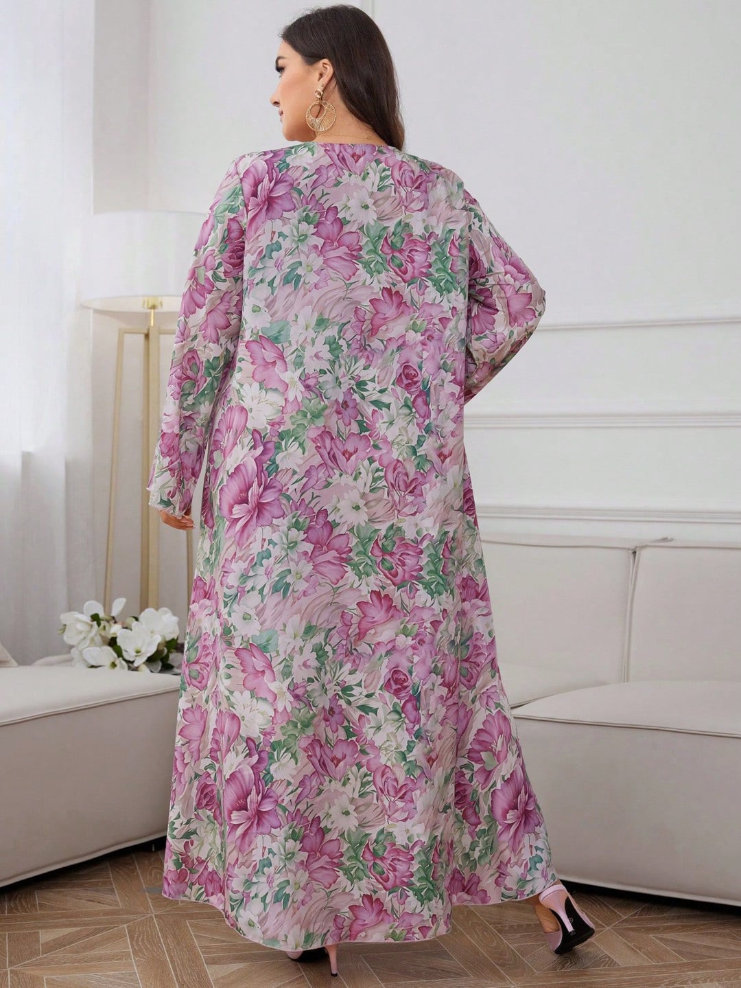 Plus Size Women Long Robe, V-Neck Embroidered Lace Trim, Best Seller Casual Long Dress