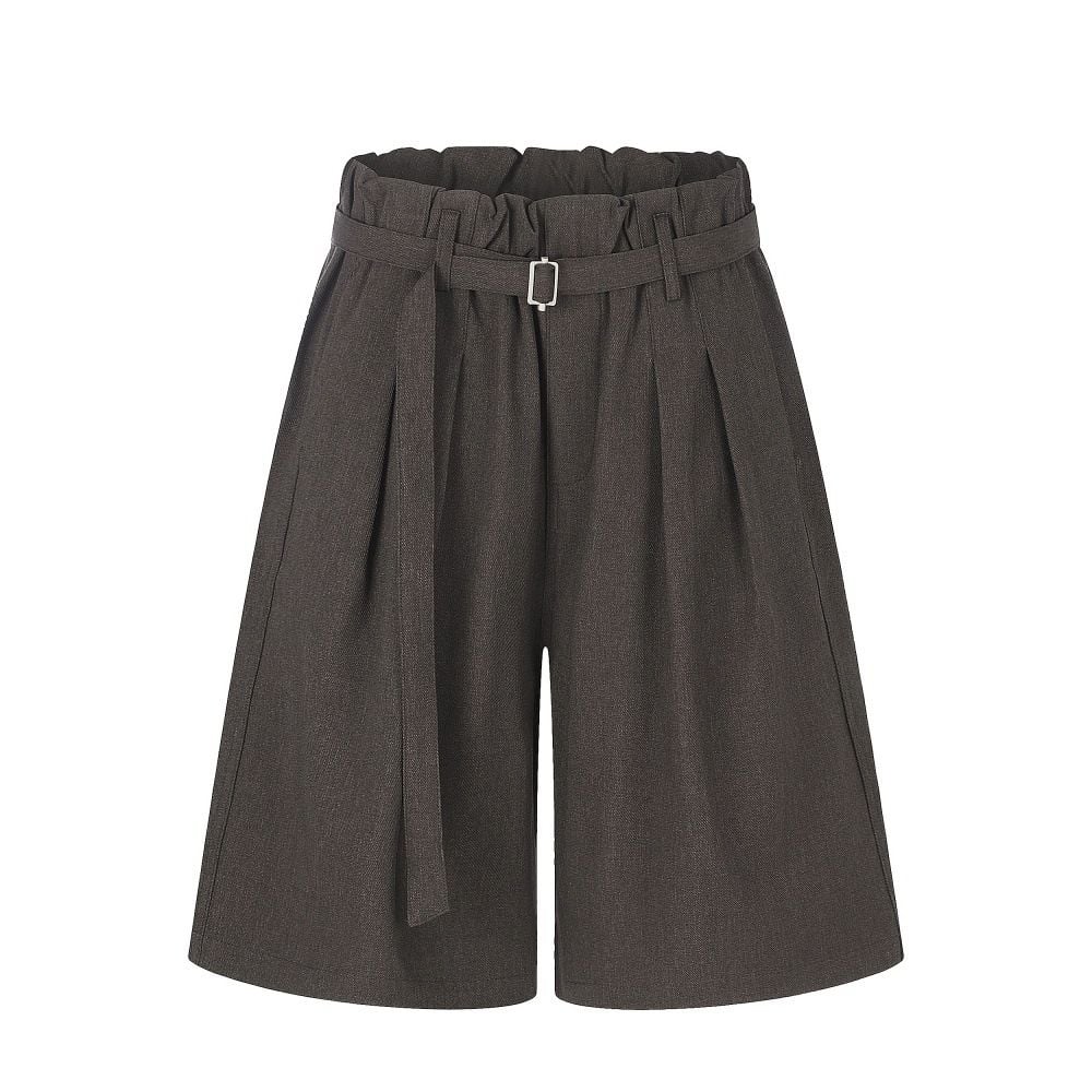 Men Solid Loose Wide‑Leg Suit Shorts, Japanese Street Style Versatile Casual 5‑Point Shorts