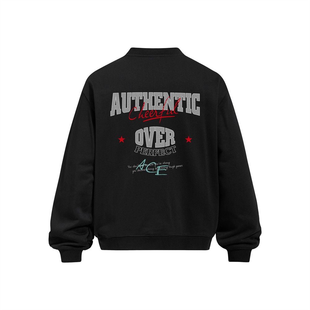 Men American‑Style Letter Print Crew Neck Pullover Sweatshirt, Heavyweight 420G Long‑Sleeve Street‑Wear Casual Sport Top for Spring Autumn
