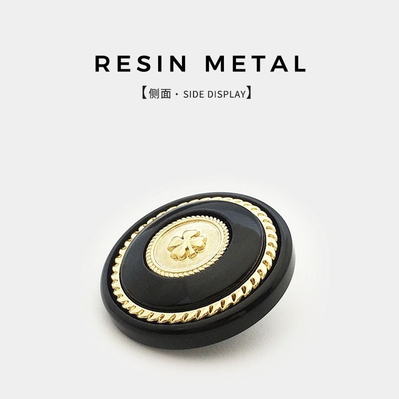 Premium Round Two-tone Resin Buttons with Metal Four-leaf Clover