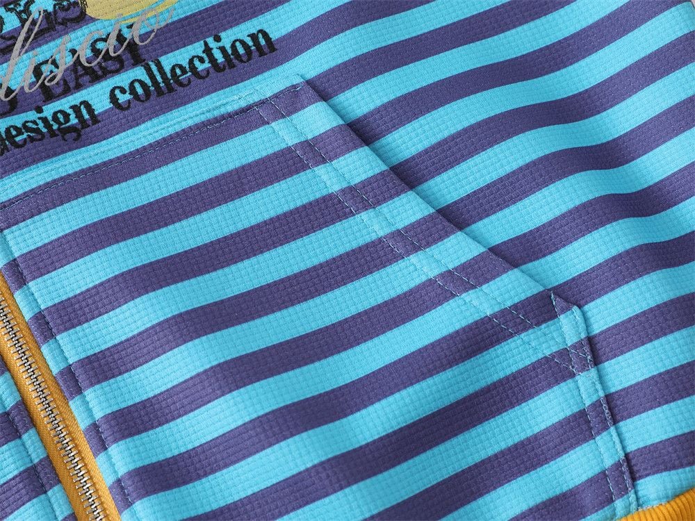 Men American‑Style Striped Letter Print Zip‑Up Hoodie, Loose Street‑wear Casual Sweatshirt Jacket for Spring and Autumn