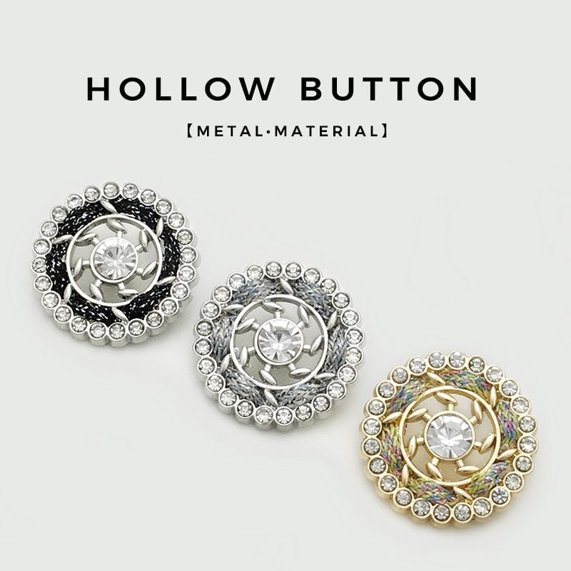 Premium Hand-woven Metal Buttons, Hollow Floral Design with Rhinestones