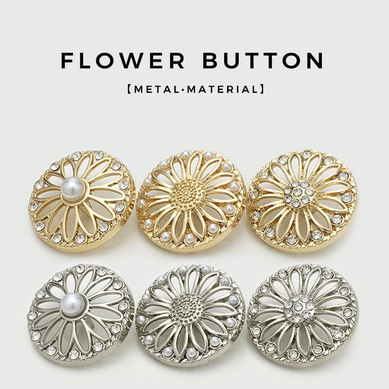 Hollow Floral Metal Buttons with Pearls and Rhinestones