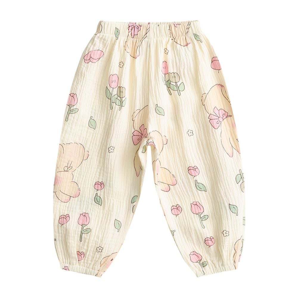 2026 New, Cotton Yarn, Anti-Mosquito, Cartoon Print, Harem Joggers, Breathable, Beach & Air-condition Wear