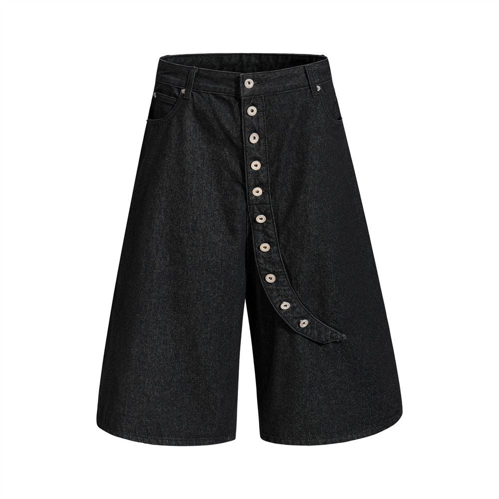 Men’s Summer Cropped 7‑Denim Shorts, Trendy Brand, Metal Button Fly, Unique Designer Look, Loose Straight‑Leg Fit