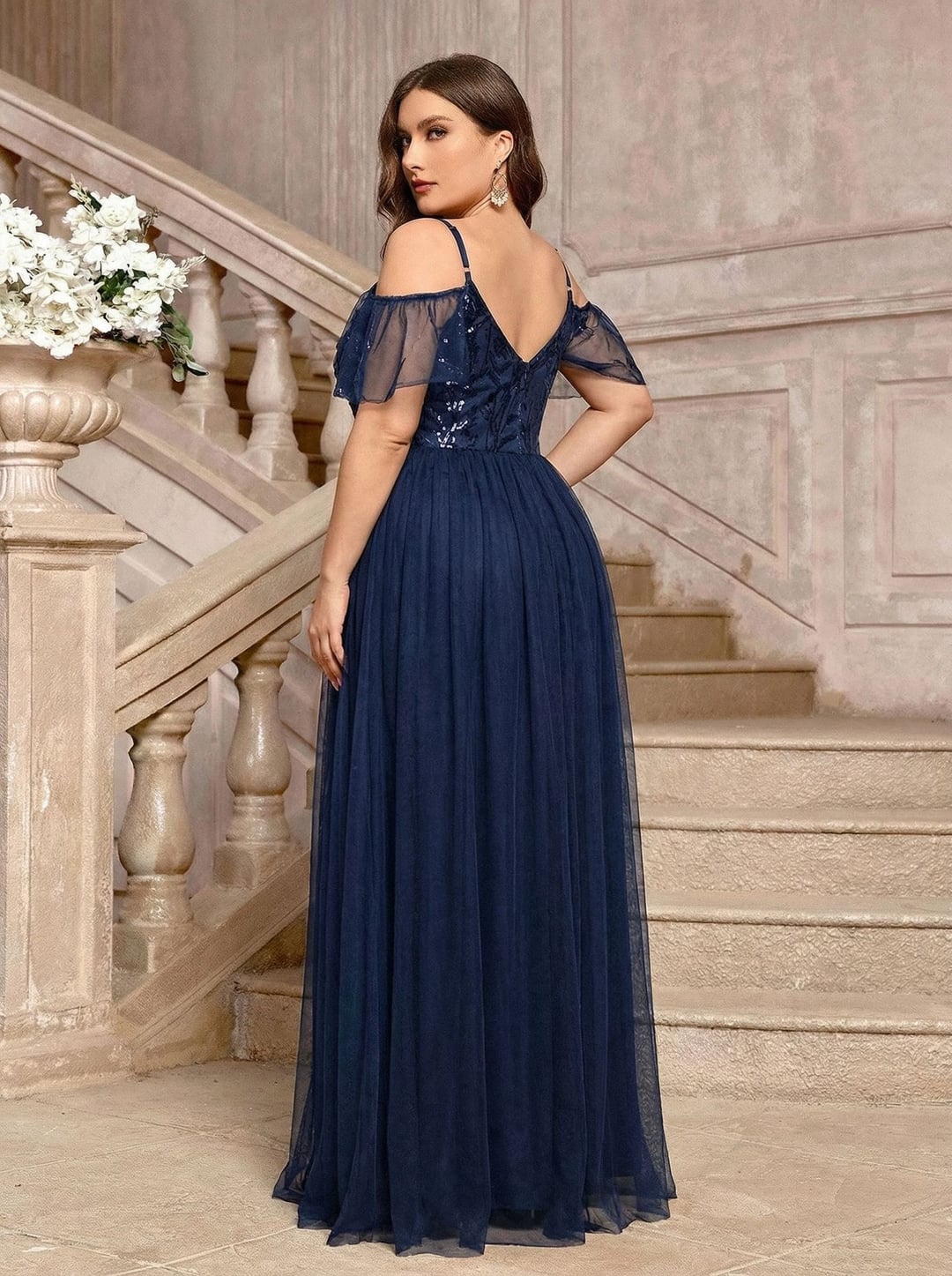 Plus Size Sequin Dress, Spaghetti Strap Flutter Sleeve