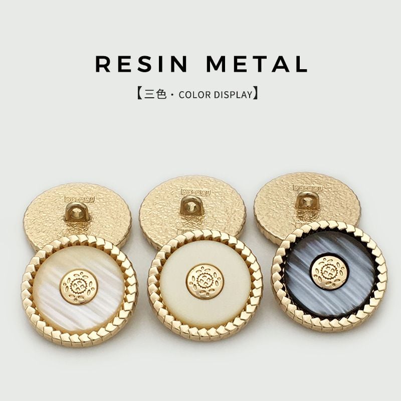 Round Resin Metal Combined Buttons Wave Pattern Two-tone Mixed Buttons