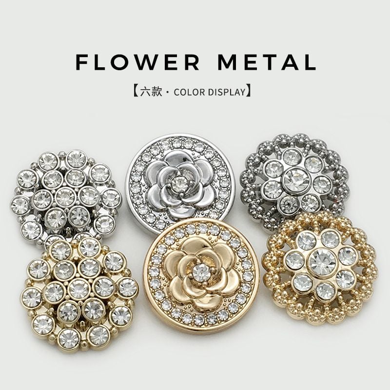 Rhinestone Inlaid Flower Round Buttons