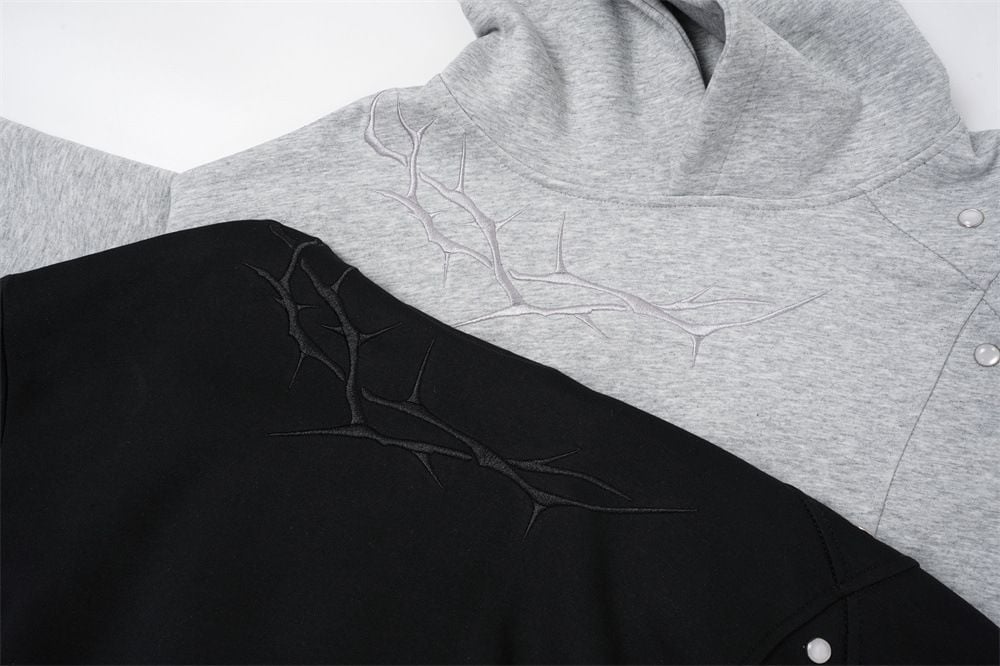 Men Clean‑Fit High‑Street Pullover Hoodie, Unique Embroidery Irregular Deconstructed Design, Loose Casual Street‑wear Sweatshirt for Spring & Autumn