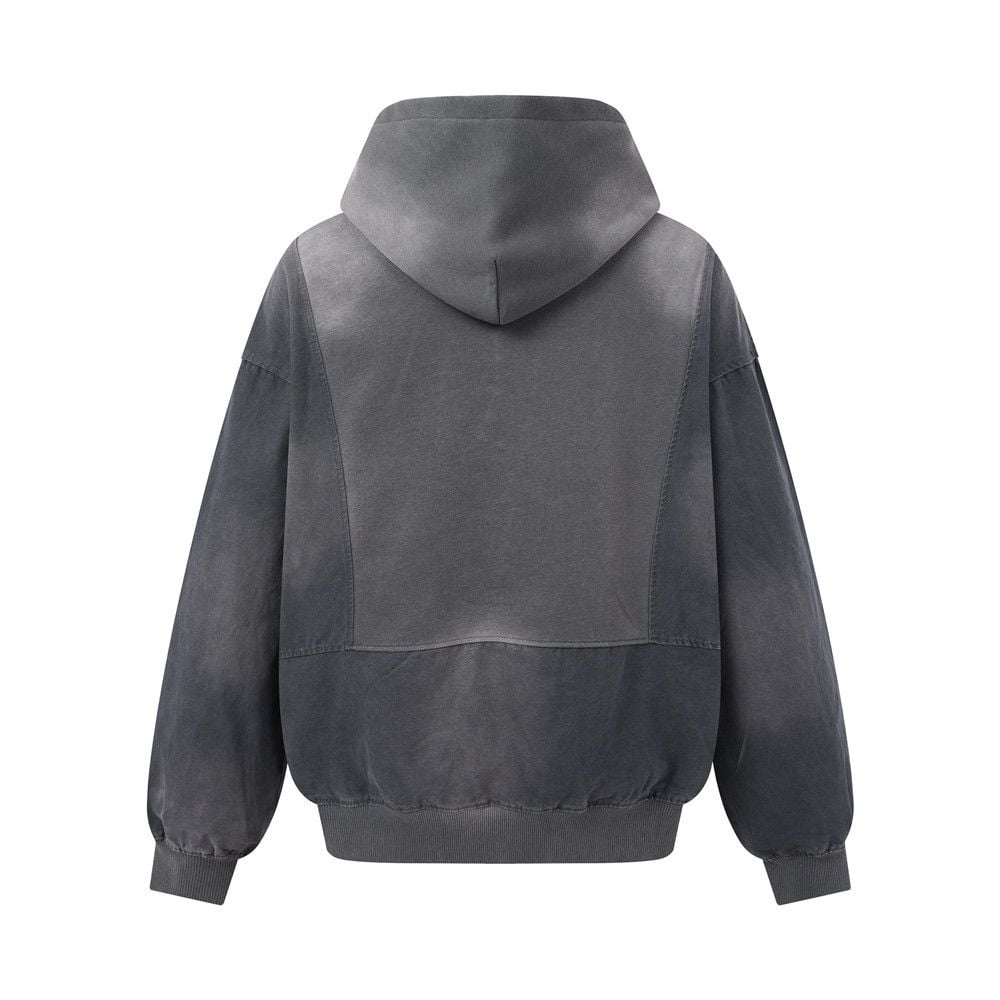 Men Wasteland Vintage Dirty‑Wash Pullover Hoodie, Deconstructed Canvas Splicing, Raw‑Edge Distressed Loose Street‑wear Sweatshirt for Spring Autumn