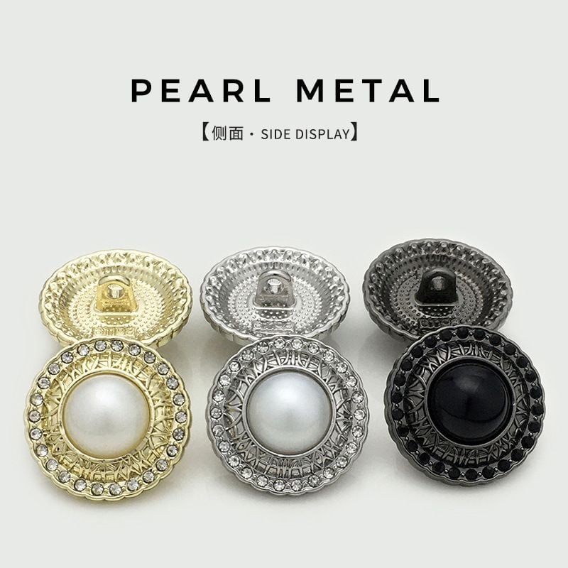 High-grade Round Metal Buttons Inlaid With Rhinestones And Pearls
