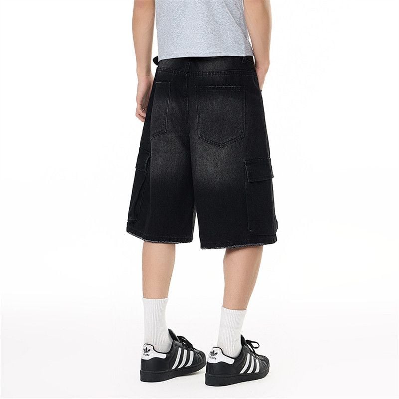 Men's American Vintage Washed Denim Cargo Shorts, Loose Casual Fit
