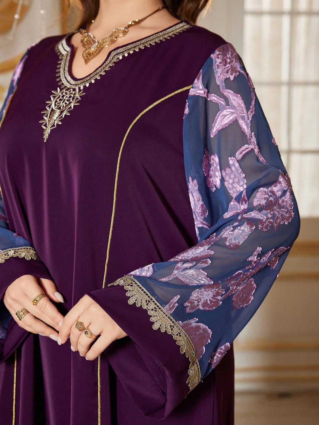 Plus Size Women Robe Embroidered Dress