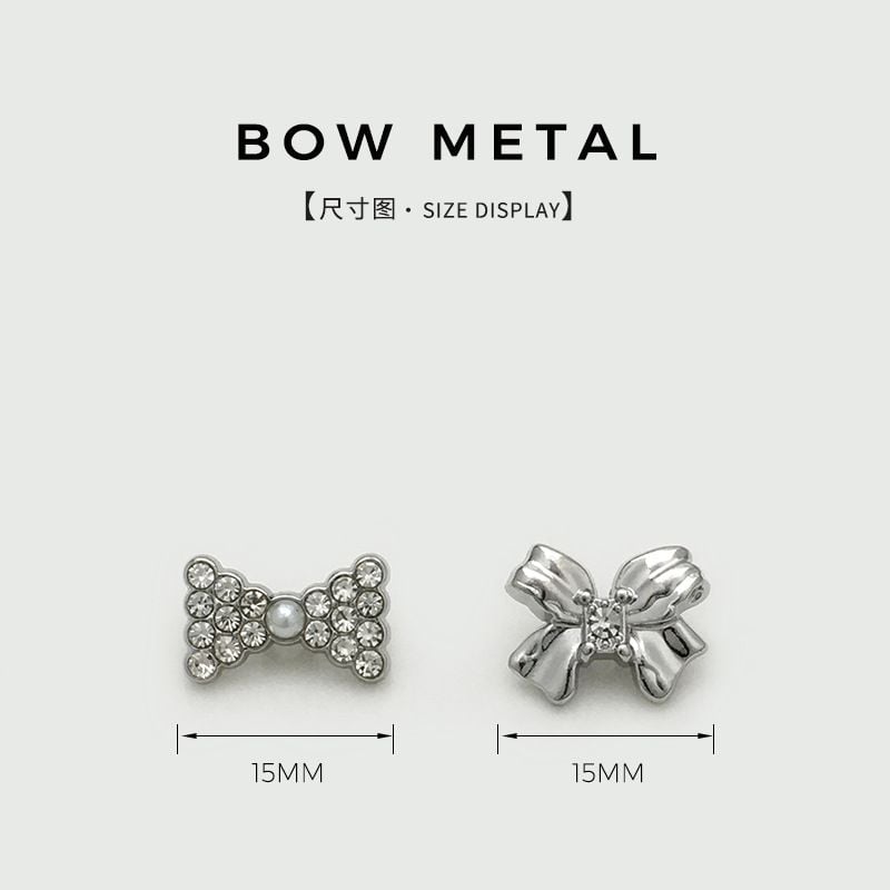 Metal Bow Buttons, Retro Full Rhinestone With Pearl