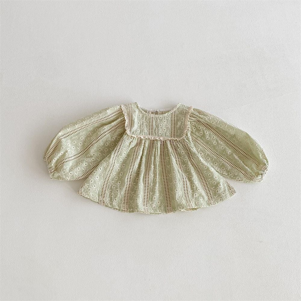 Korean Style Ins Baby Girls Blouse, Lace Embroidery French Princess Doll Shirt for Spring Summer