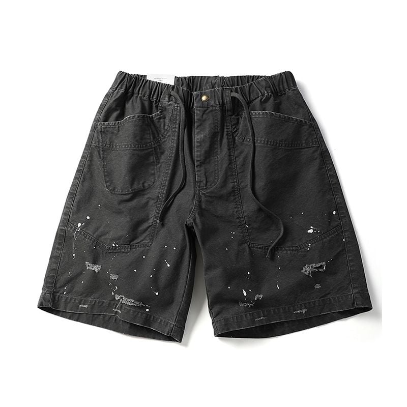 Men’s Summer Cargo 5‑Inch Shorts, American High‑Street Vibe Style, Solid Color, Ripped & Patchwork Design, Loose Casual Fit