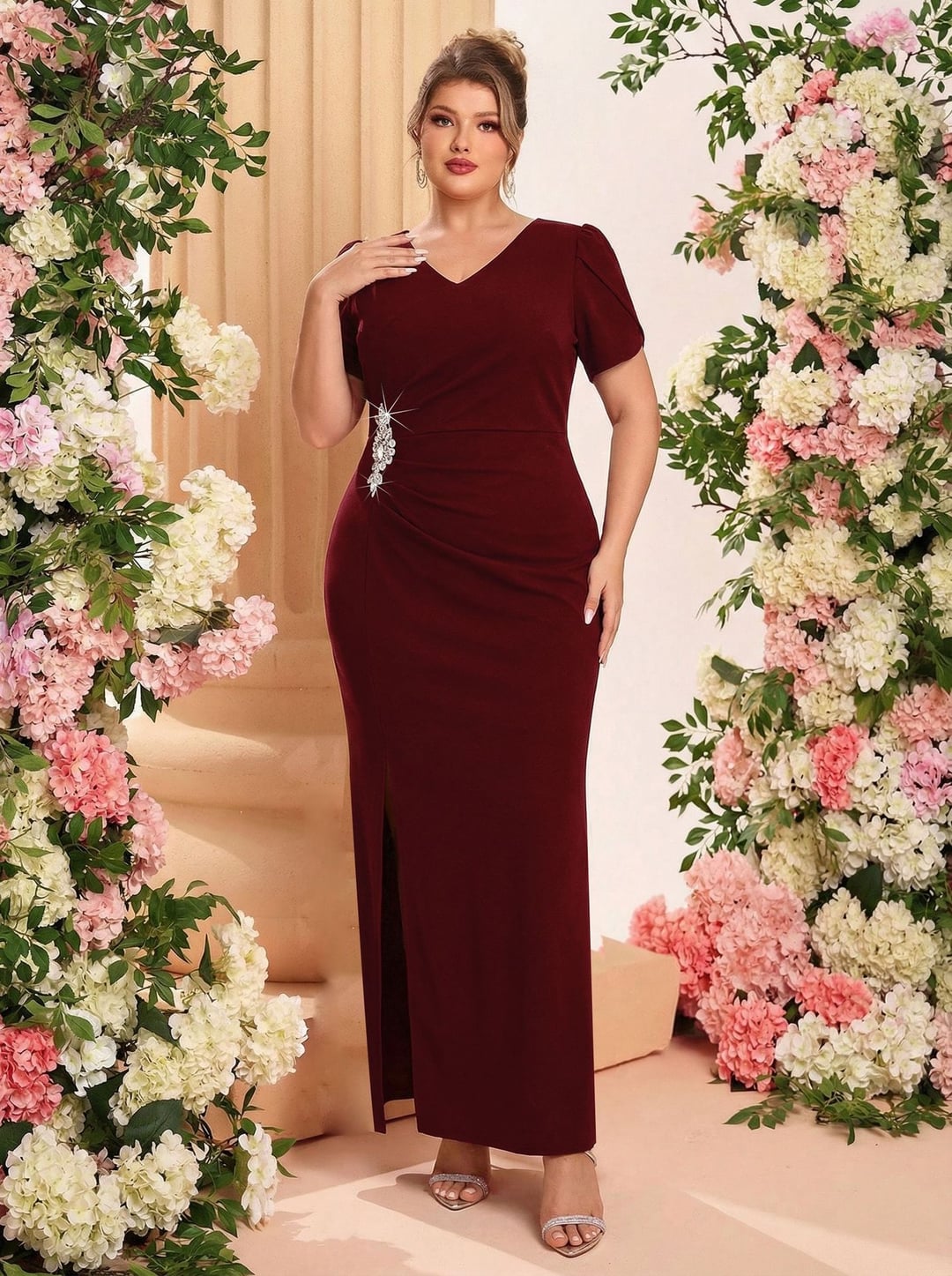 Plus Size Elegant Bridesmaid Dress Slim Fitted Hip Hugging Dress