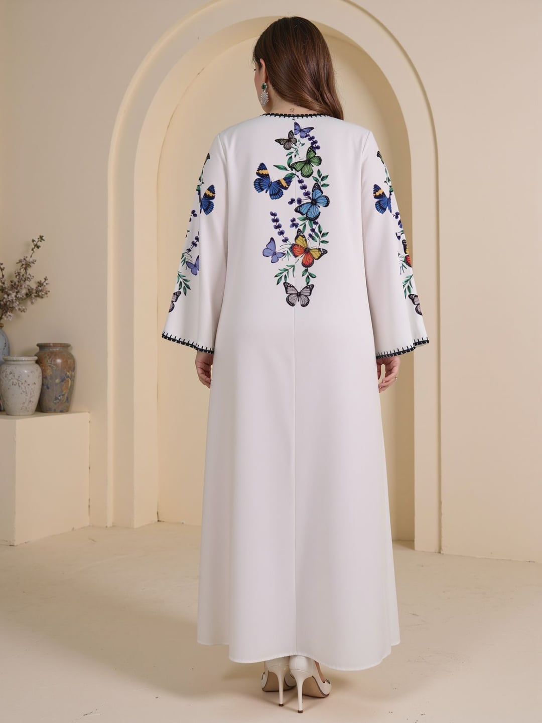 Printed Rhinestone Women Loose Maxi Robe Dress