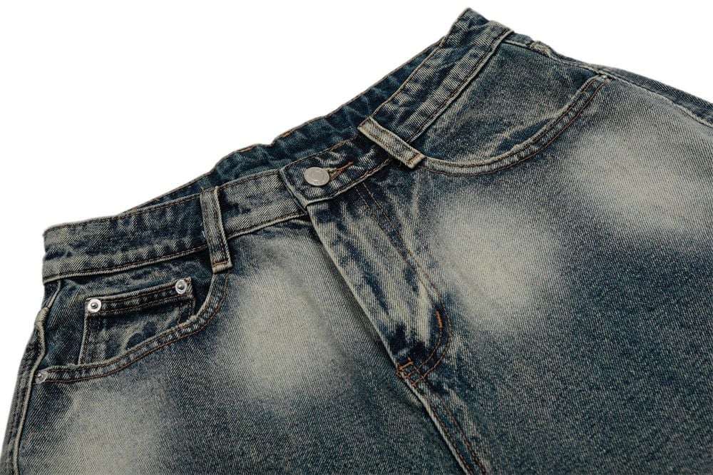 Men's Gradient Washed Denim Shorts, Loose Wide-Leg Straight Fit