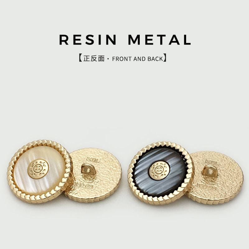 Round Resin Metal Combined Buttons Wave Pattern Two-tone Mixed Buttons