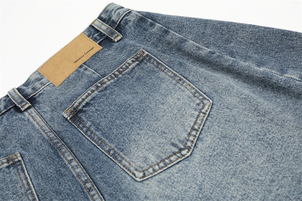 Men's American Vintage Washed Denim Five-Point Loose Wide-Leg Pants