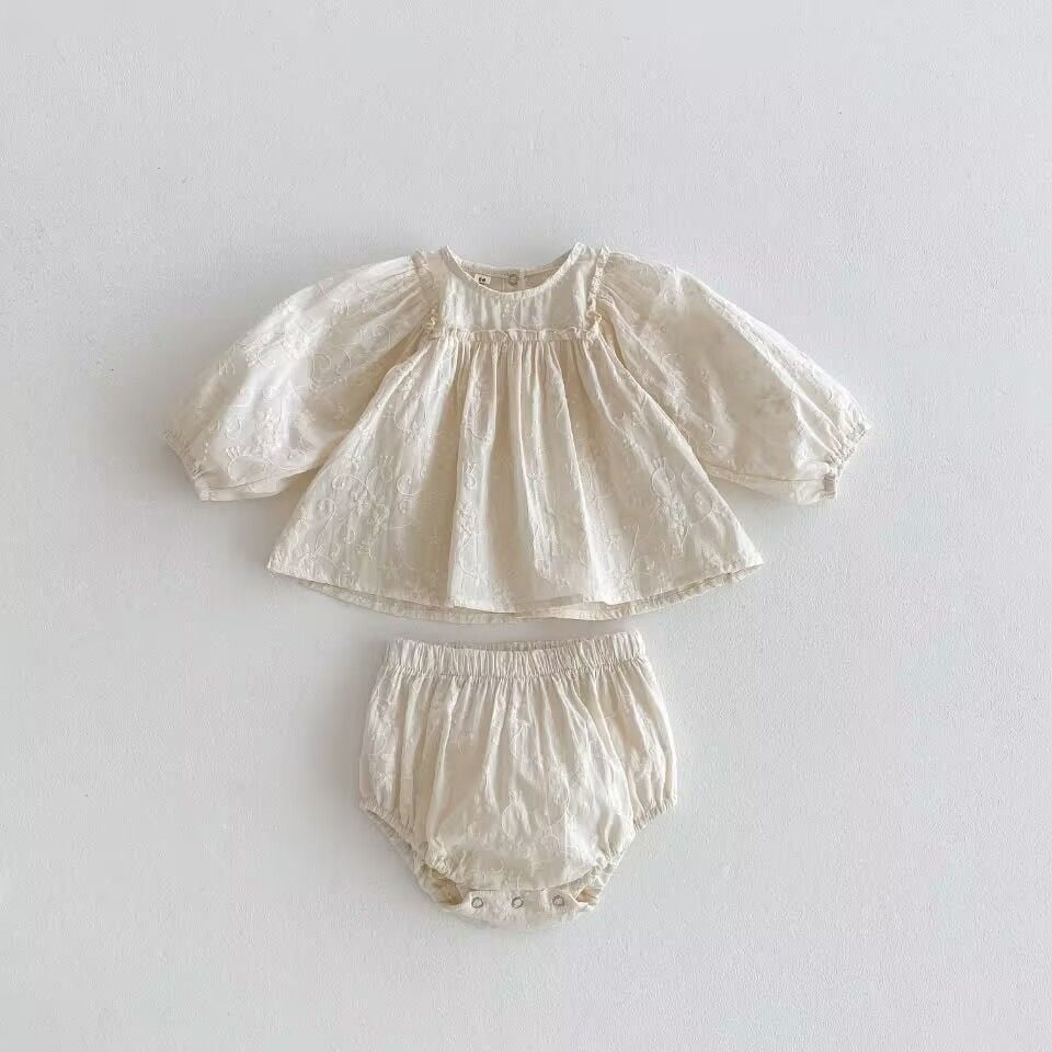 Toddler Girls 2-Piece Set, Plaid Lace Top + Lace Embroidery PP Pants, Spring Summer Korean Japanese Style Outfit