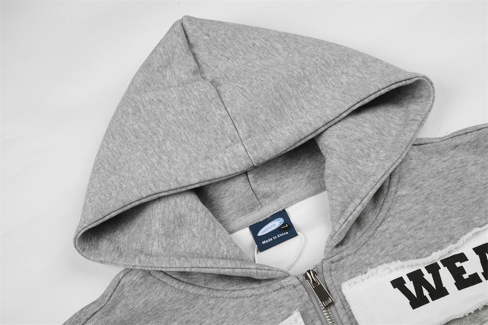 Men Niche Design Streetwear Hoodie Jacket, Distressed Letter Applique Embroidery Loose Casual Sweatshirt for Spring Autumn