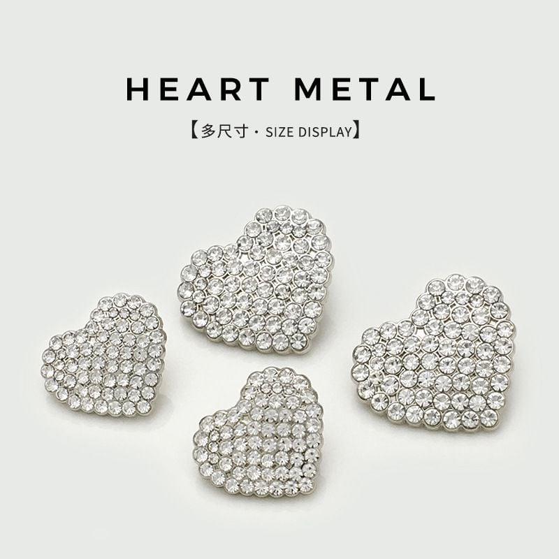 Luxury Metal Heart Rhinestone Buttons
