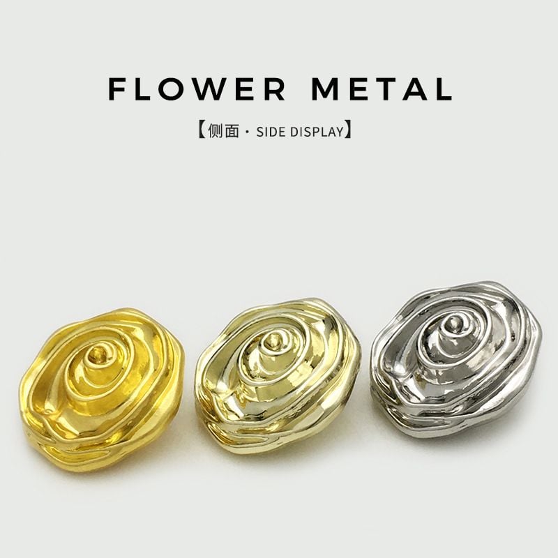 Vintage 3D Rose Flower Metal Buttons