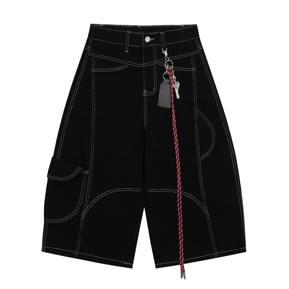 Men's Summer Loose Fit Cargo Shorts With Piping & Pendant Decoration