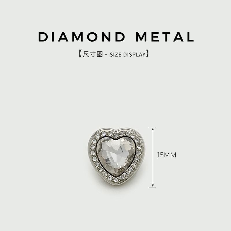Metal Heart Rhinestone Buttons, Luxury Peach Heart Buttons for Cashmere Coats