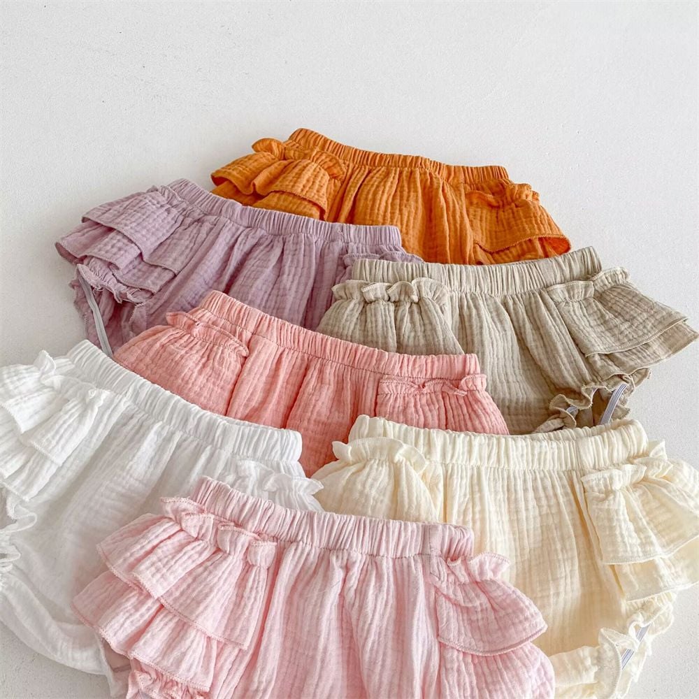 Baby Girls Ruffle Trim Skort, Cotton Baggy Bloomers, Casual Buttock Pants for Spring Summer