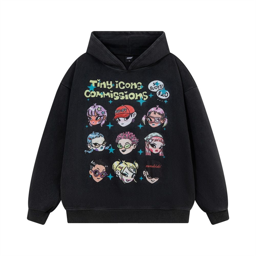 Men Fun Cartoon Graphic Print Pullover Hoodie, Loose Casual Hip‑Hop Street‑Style Sweatshirt Jacket for Spring Autumn