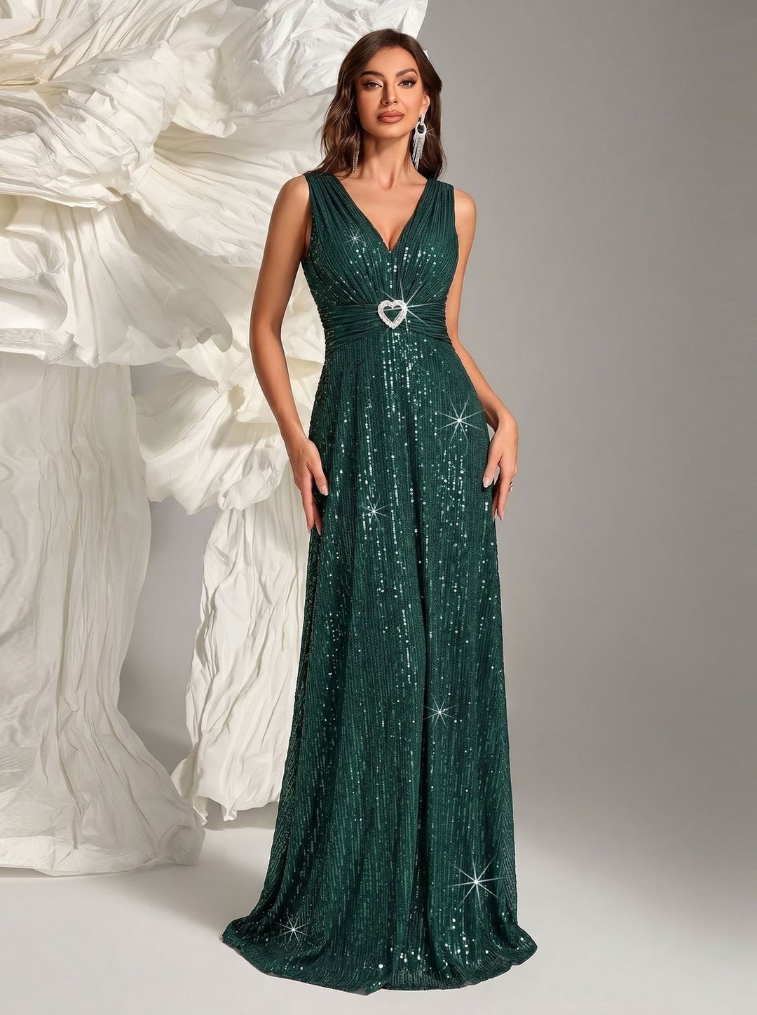 Sleeveless Rhinestone Decorated Waist-tight Elegant Women Dress