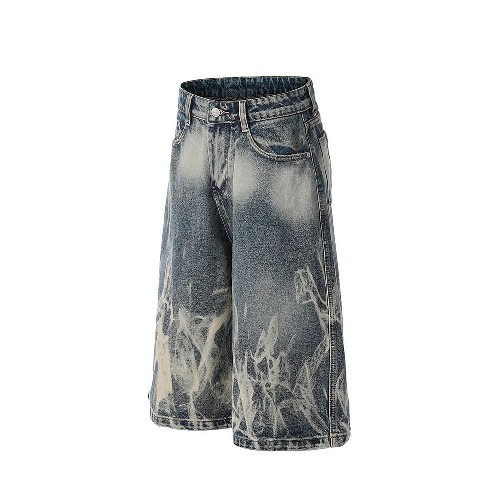 Men's Gradient Washed Denim Shorts, Loose Wide-Leg Straight Fit