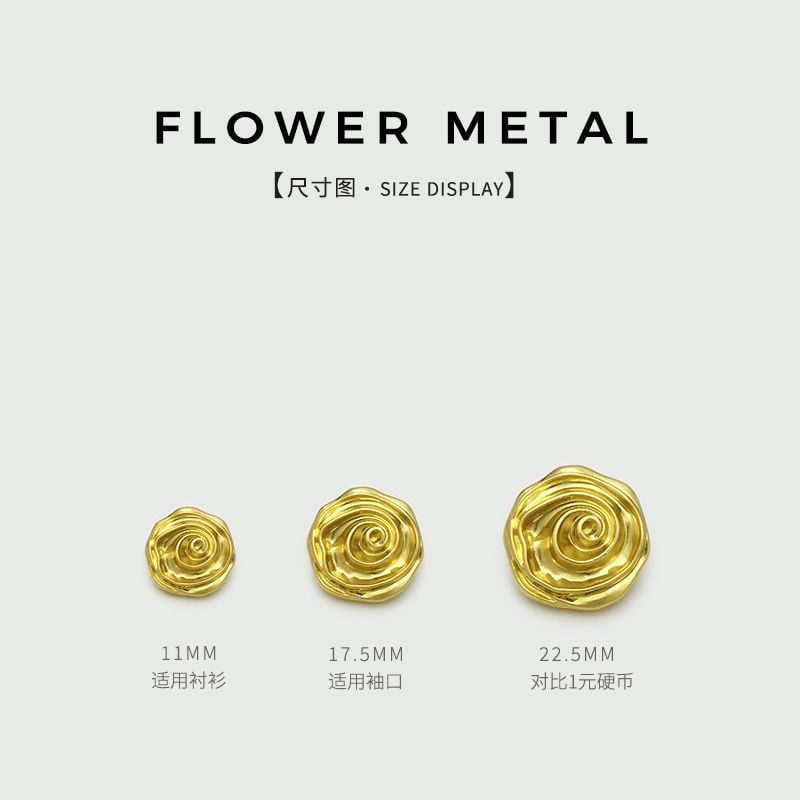 Vintage 3D Rose Flower Metal Buttons