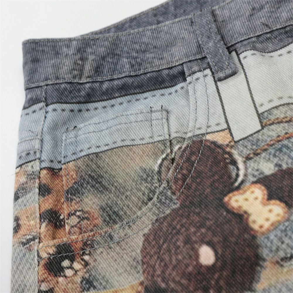Men’s Niche Hip‑Hop Denim 5‑Inch Shorts, Fake Two‑Piece Look With Digital Print, Loose Straight‑Leg Trendy Streetwear Shorts For Summer
