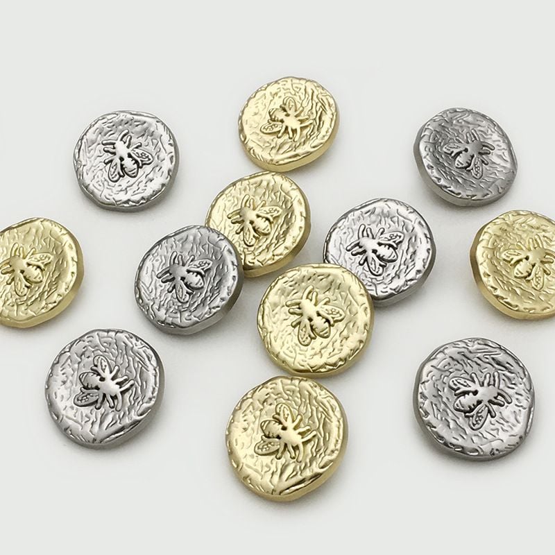 Tea Gold Irregular Concave Round Metal Buttons with Bee Motif