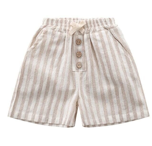 Cotton Linen Striped Casual Shorts, Button Decor, Loose & Breathable for Baby Boys