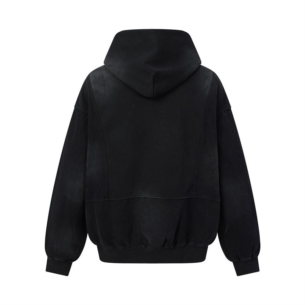 Men Wasteland Vintage Dirty‑Wash Pullover Hoodie, Deconstructed Canvas Splicing, Raw‑Edge Distressed Loose Street‑wear Sweatshirt for Spring Autumn
