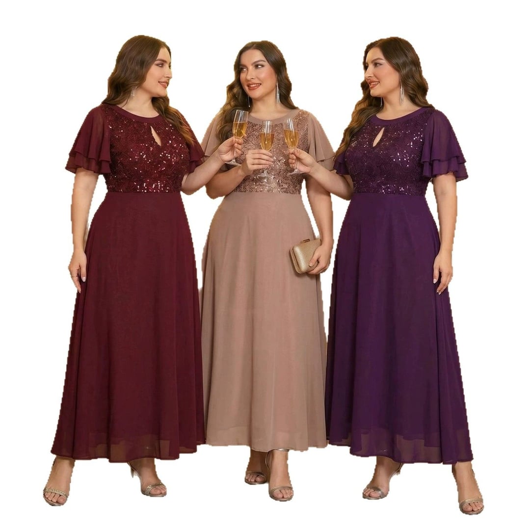 Plus Size Sequin Bridesmaid Dress Chiffon Patchwork Elegant Evening Gown