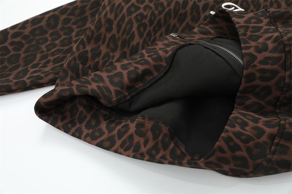 Men’s Leopard‑Print Two‑Way Zip‑Up Hoodie with Letter Embroidery, Loose Casual Vibe Streetwear for Spring & Autumn